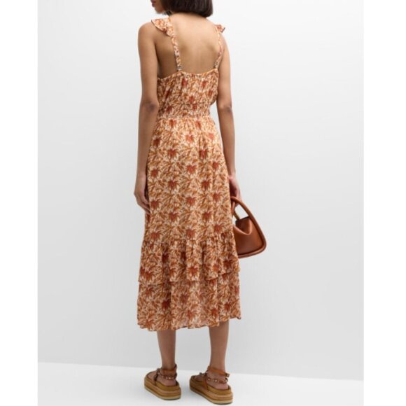 Paige Dress Size XL Fall White Cinnabar Florencia Palm Print Halter Midi - Picture 2 of 10